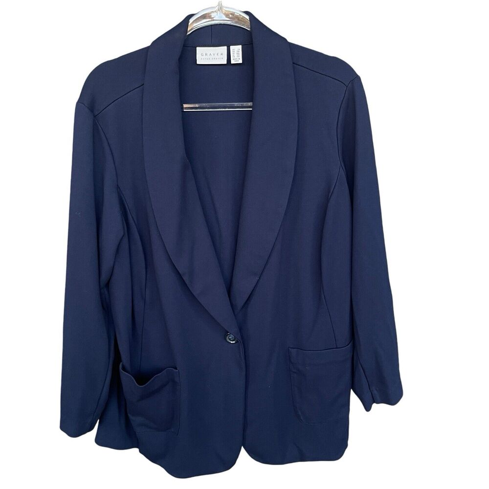 Susan Graver Blazer Womens Plus Size 2X Blue Rayon Nylon Single Button Office